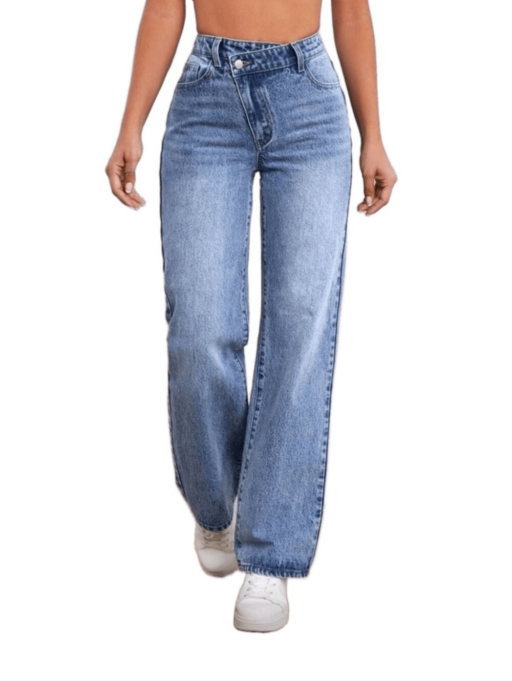 SHEINvClassic High-Waist Wide-Leg Women's Jeans - Light Blue Denim